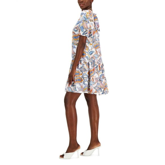 NWT Inc International Concepts V-Neck Shift Dress 10840333 XS White Combo - Picture 3 of 5